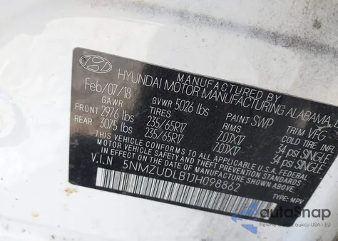 2018 Hyundai Santa Fe Sport 2.4L from USA, damaged, VIN 5NMZUDLB1JH098862